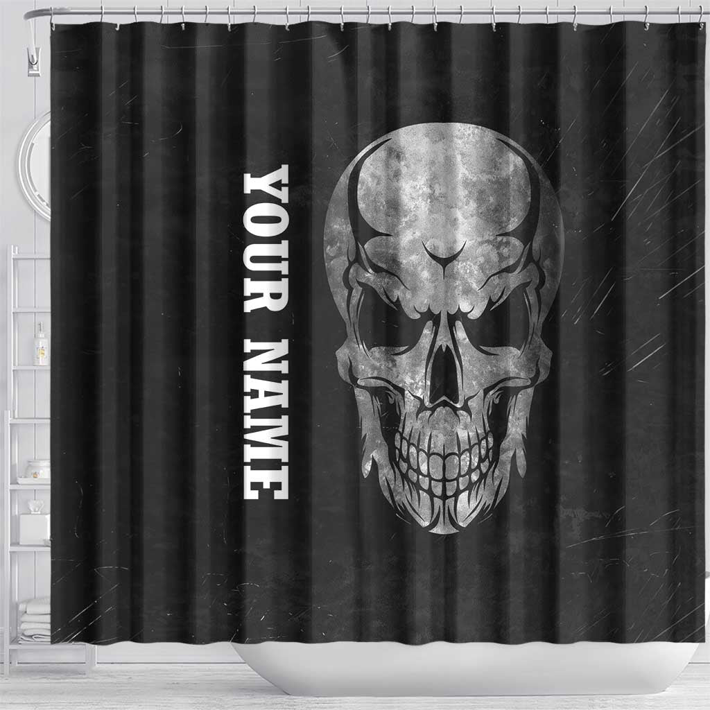 Bowling Skull Shower Curtain with American Flag and Custom Name Text Design - Wonder Print Shop