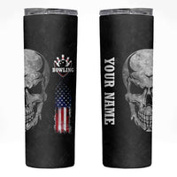 Bowling Skull Skinny Tumbler with American Flag and Custom Name Text Design - Wonder Print Shop