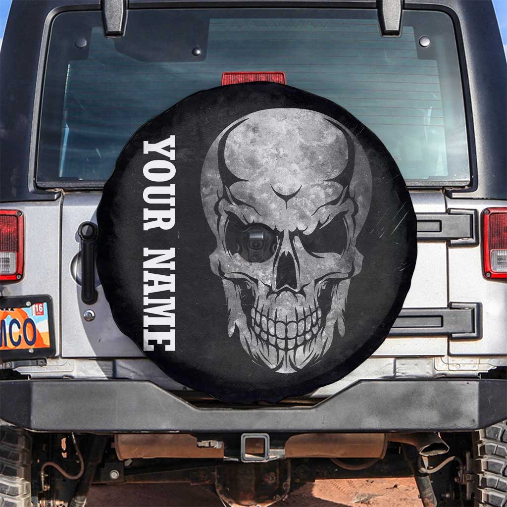 Bowling Skull Spare Tire Cover with American Flag and Custom Name Text Design - Wonder Print Shop