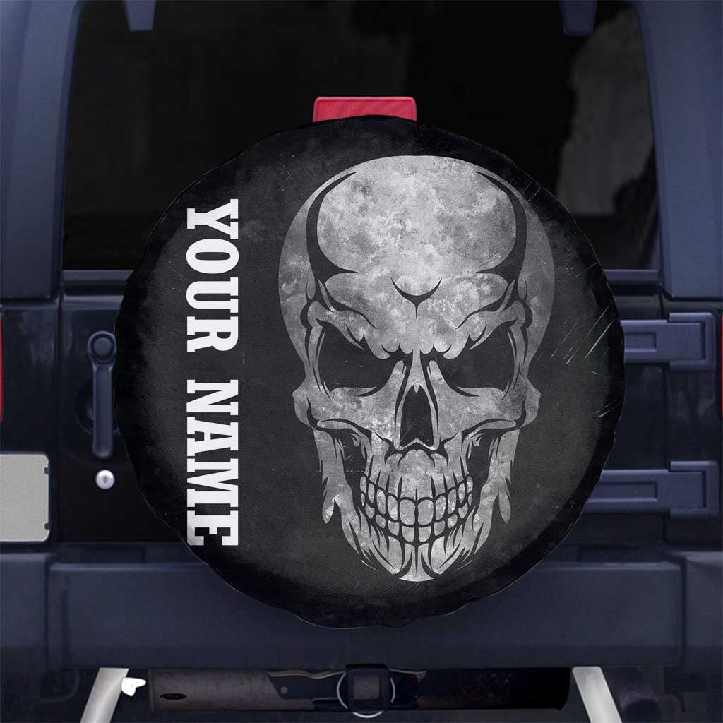 Bowling Skull Spare Tire Cover with American Flag and Custom Name Text Design - Wonder Print Shop