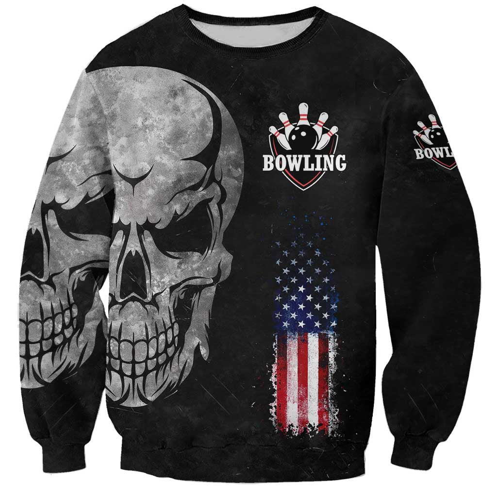 Bowling Skull Sweatshirt with American Flag and Custom Name Text Design - Wonder Print Shop
