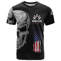 Bowling Skull T Shirt with American Flag and Custom Name Text Design - Wonder Print Shop