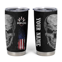 Bowling Skull Tumbler Cup with American Flag and Custom Name Text Design - Wonder Print Shop