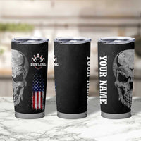 Bowling Skull Tumbler Cup with American Flag and Custom Name Text Design - Wonder Print Shop