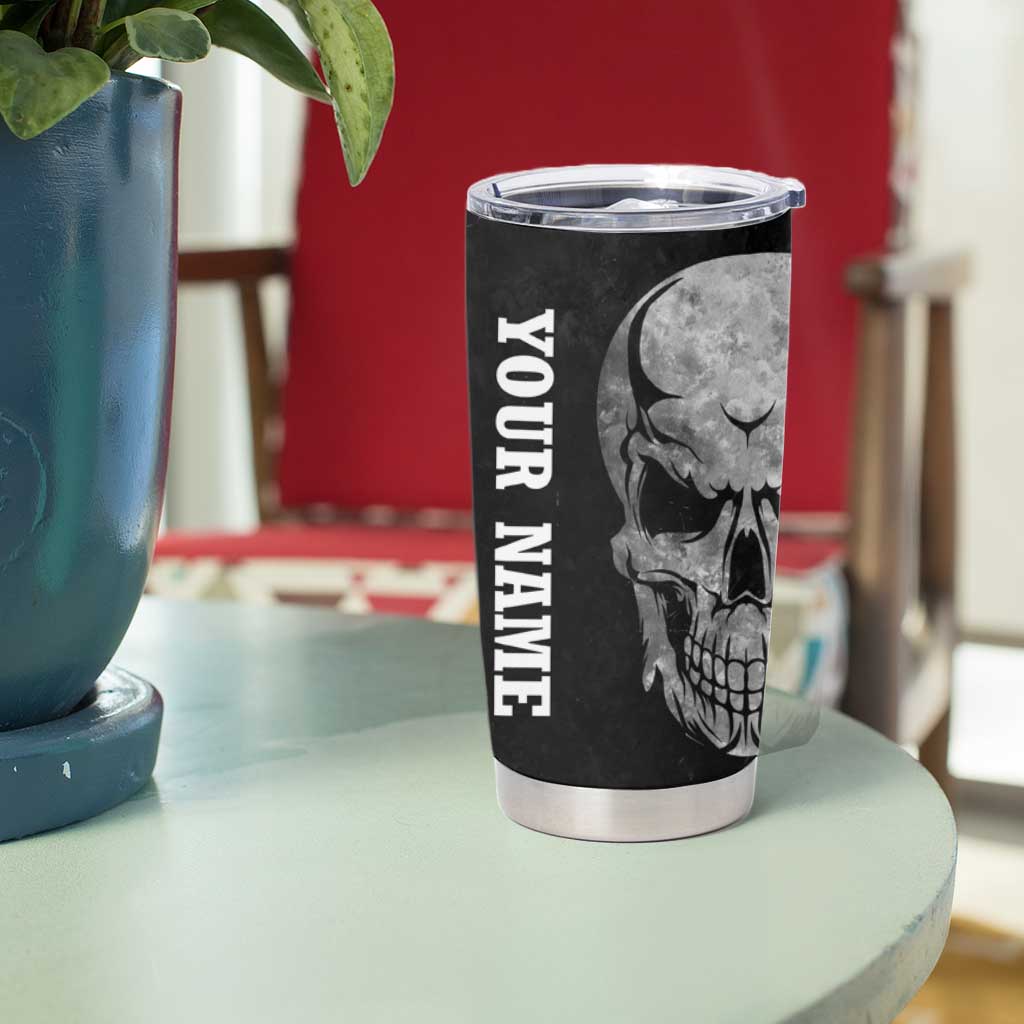 Bowling Skull Tumbler Cup with American Flag and Custom Name Text Design - Wonder Print Shop