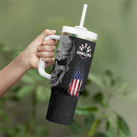 Bowling Skull Tumbler With Handle with American Flag and Custom Name Text Design - Wonder Print Shop