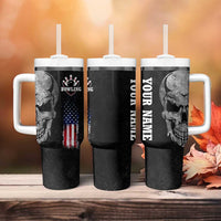 Bowling Skull Tumbler With Handle with American Flag and Custom Name Text Design - Wonder Print Shop