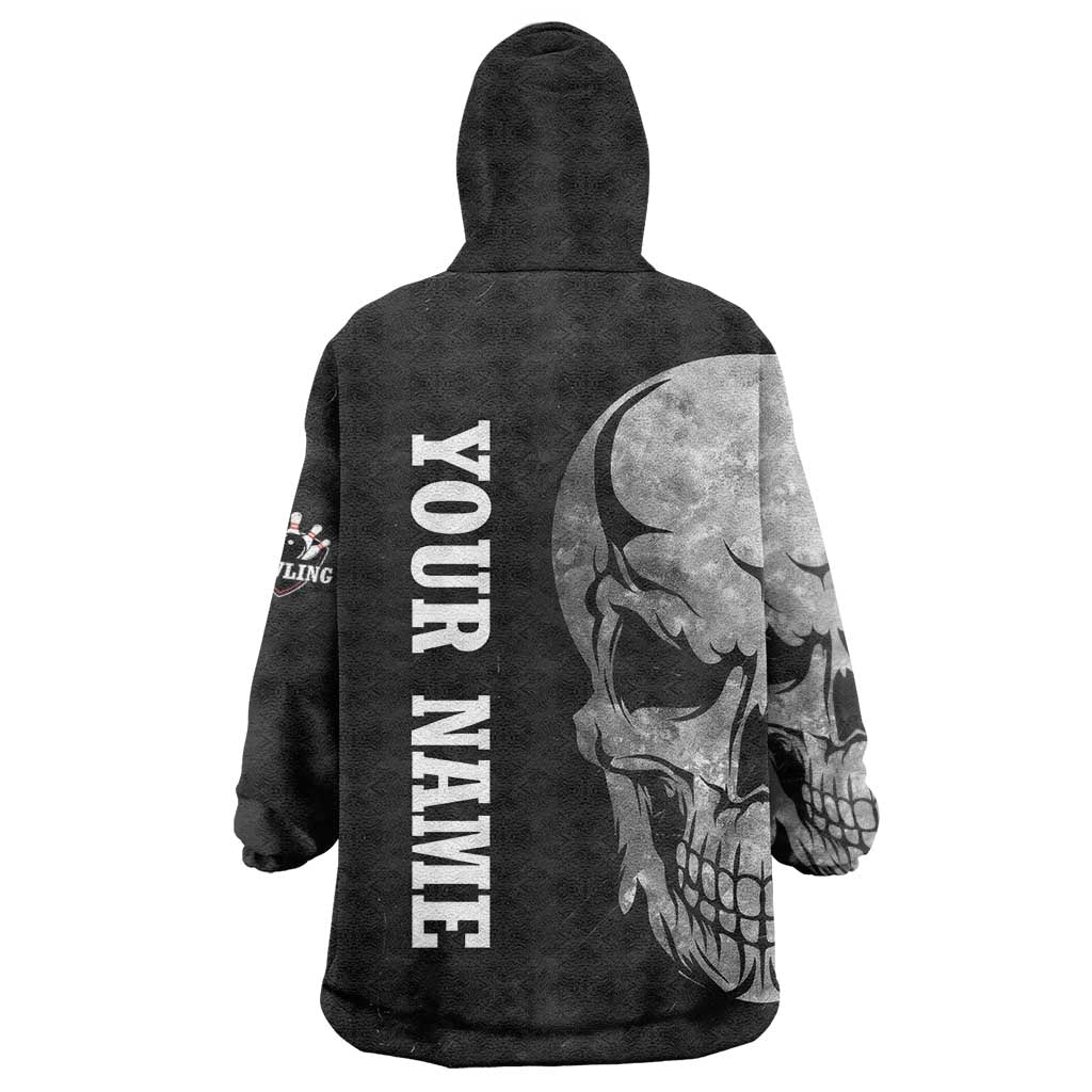 Bowling Skull Wearable Blanket Hoodie with American Flag and Custom Name Text Design - Wonder Print Shop