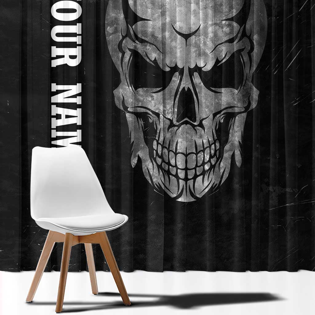 Bowling Skull Window Curtain with American Flag and Custom Name Text Design - Wonder Print Shop