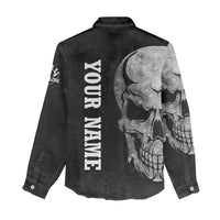 Bowling Skull Women Casual Shirt with American Flag and Custom Name Text Design - Wonder Print Shop