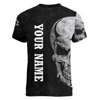 Bowling Skull Women V-Neck T-Shirt with American Flag and Custom Name Text Design - Wonder Print Shop