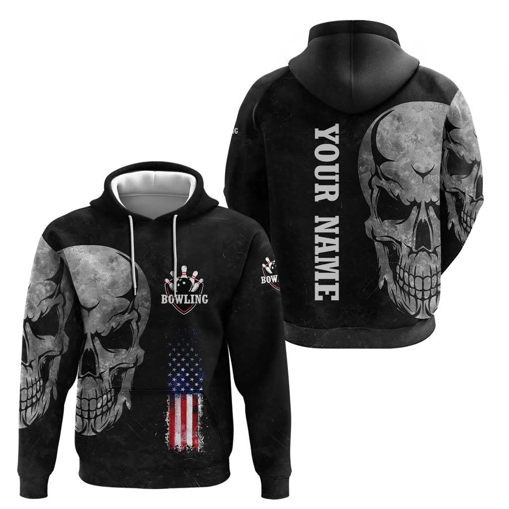 Bowling Skull Zip Hoodie with American Flag and Custom Name Text Design - Wonder Print Shop