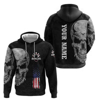 Bowling Skull Zip Hoodie with American Flag and Custom Name Text Design - Wonder Print Shop