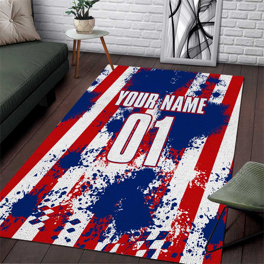 Moto X Skull Graphic Area Rug with Red White Blue Splatter and Custom Number Design - Wonder Print Shop