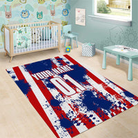 Moto X Skull Graphic Area Rug with Red White Blue Splatter and Custom Number Design - Wonder Print Shop