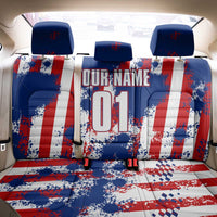 Moto X Skull Graphic Back Car Seat Cover with Red White Blue Splatter and Custom Number Design - Wonder Print Shop