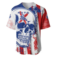 Moto X Skull Graphic Baseball Jersey with Red White Blue Splatter and Custom Number Design - Wonder Print Shop