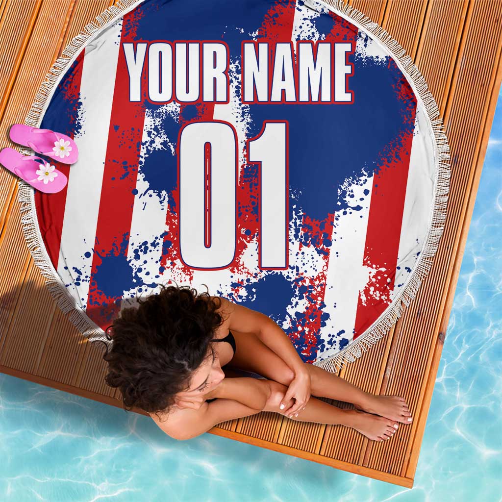 Moto X Skull Graphic Beach Blanket with Red White Blue Splatter and Custom Number Design - Wonder Print Shop