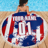 Moto X Skull Graphic Beach Blanket with Red White Blue Splatter and Custom Number Design - Wonder Print Shop