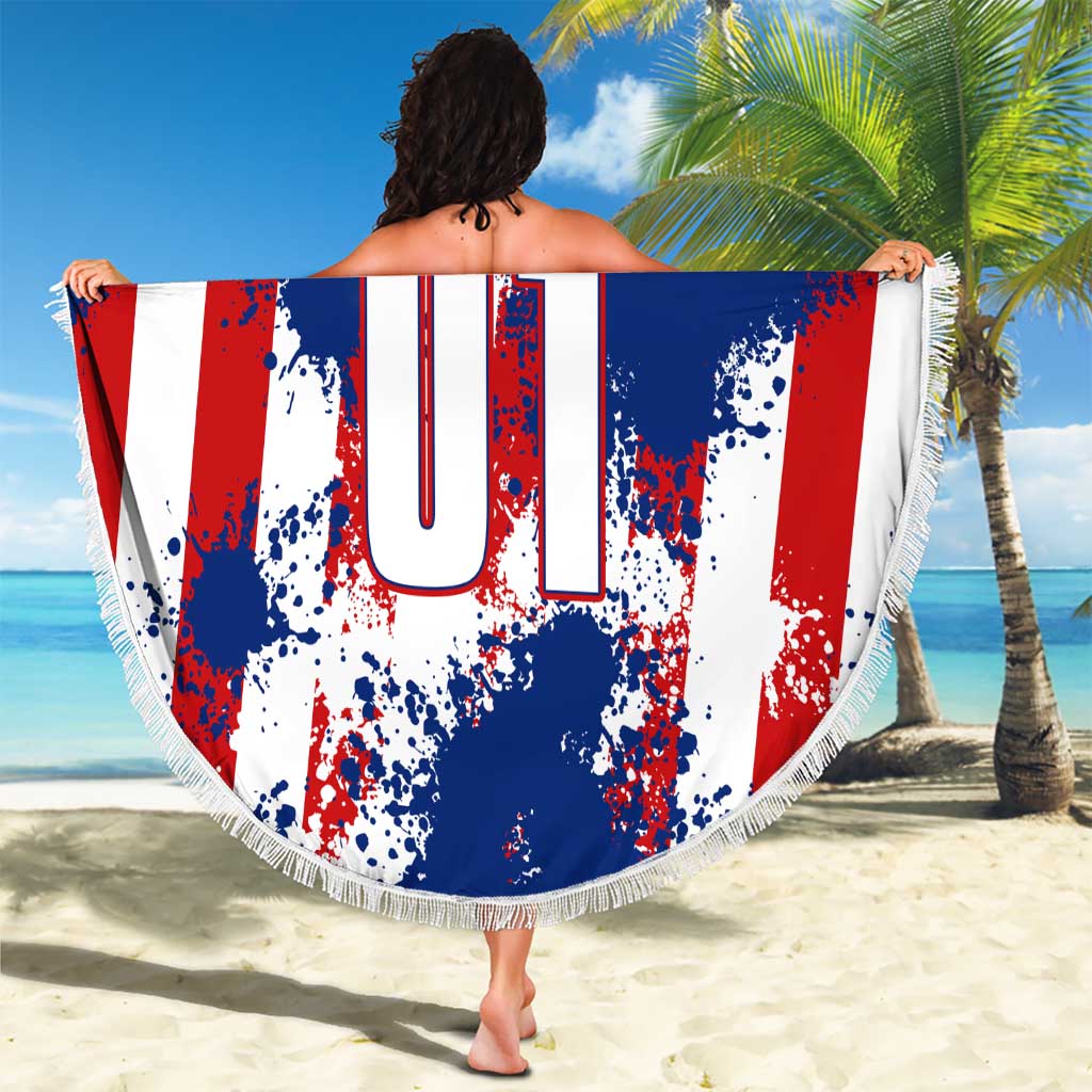 Moto X Skull Graphic Beach Blanket with Red White Blue Splatter and Custom Number Design - Wonder Print Shop
