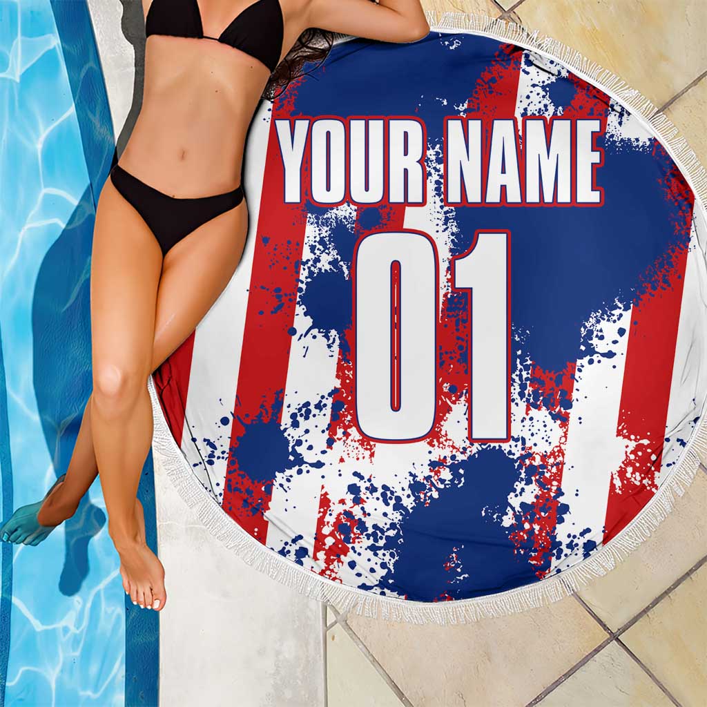 Moto X Skull Graphic Beach Blanket with Red White Blue Splatter and Custom Number Design - Wonder Print Shop