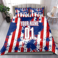 Moto X Skull Graphic Bedding Set with Red White Blue Splatter and Custom Number Design - Wonder Print Shop