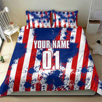 Moto X Skull Graphic Bedding Set with Red White Blue Splatter and Custom Number Design - Wonder Print Shop