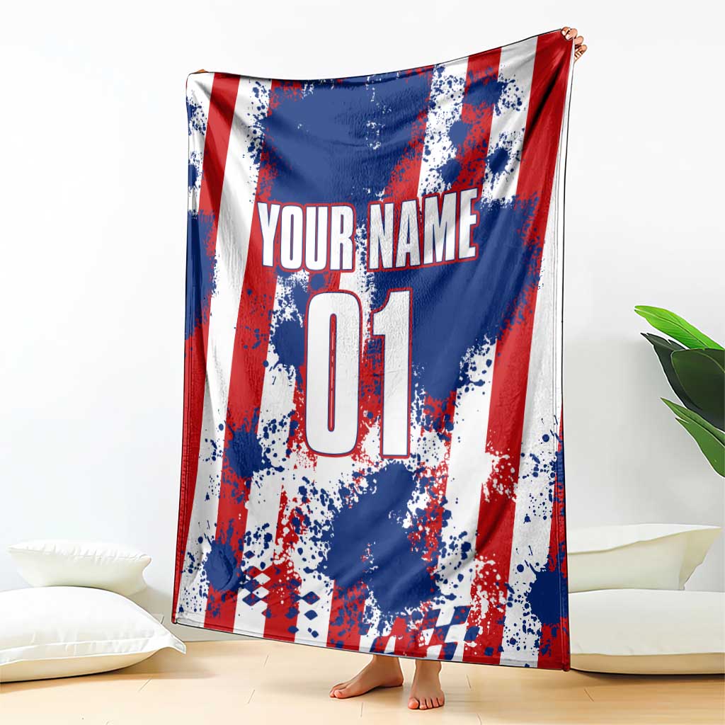 Moto X Skull Graphic Blanket with Red White Blue Splatter and Custom Number Design - Wonder Print Shop