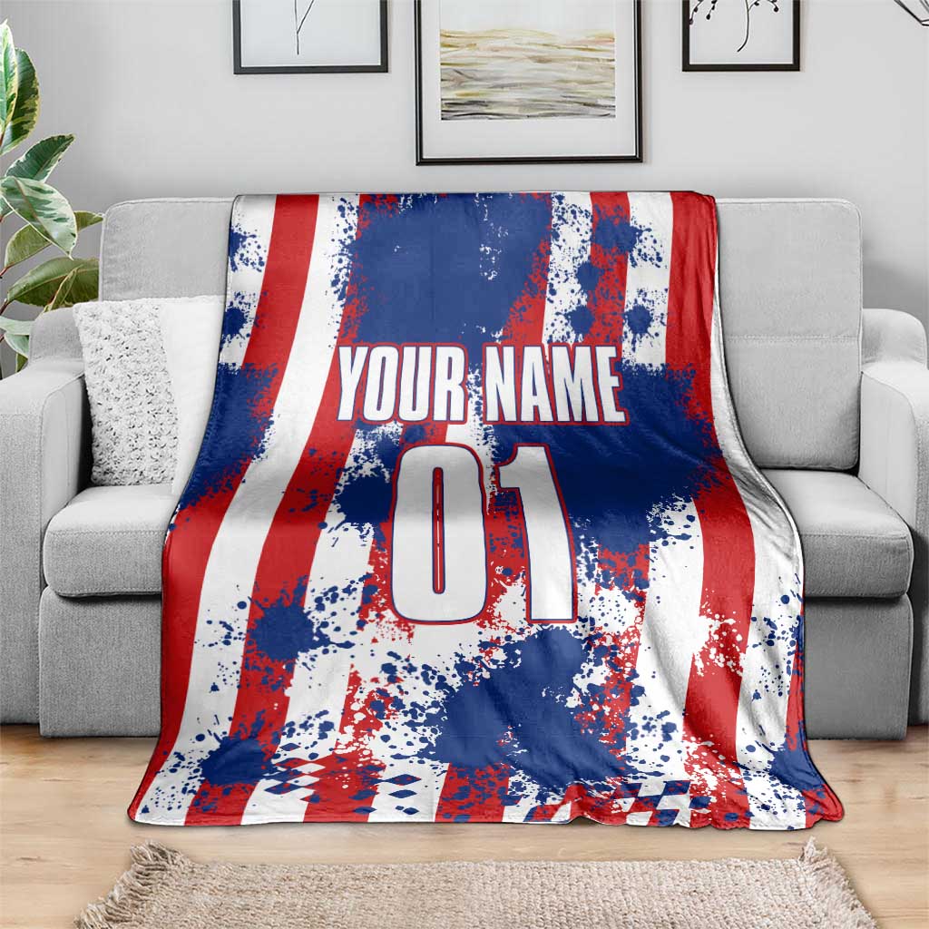 Moto X Skull Graphic Blanket with Red White Blue Splatter and Custom Number Design - Wonder Print Shop