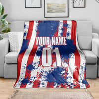Moto X Skull Graphic Blanket with Red White Blue Splatter and Custom Number Design - Wonder Print Shop
