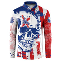 Moto X Skull Graphic Button Sweatshirt with Red White Blue Splatter and Custom Number Design - Wonder Print Shop