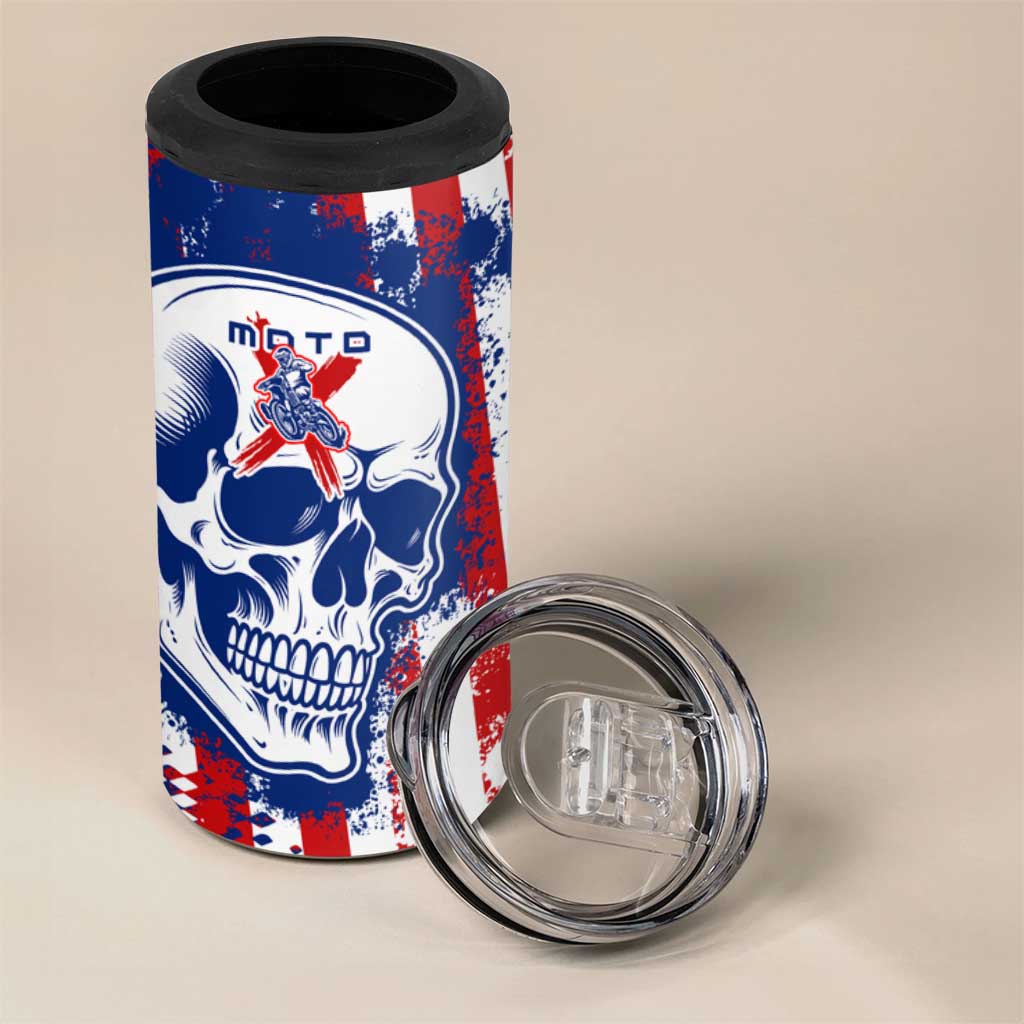Moto X Skull Graphic 4 in 1 Can Cooler Tumbler with Red White Blue Splatter and Custom Number Design - Wonder Print Shop