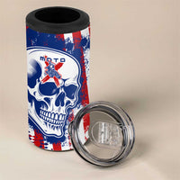 Moto X Skull Graphic 4 in 1 Can Cooler Tumbler with Red White Blue Splatter and Custom Number Design - Wonder Print Shop