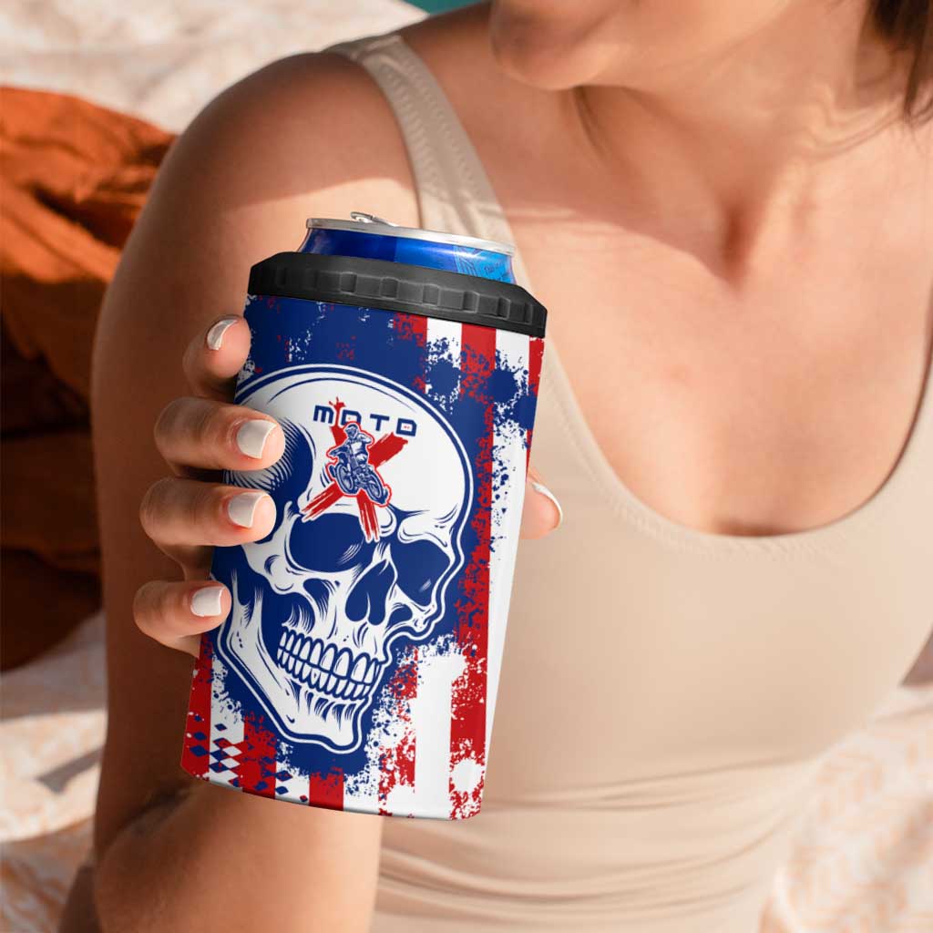 Moto X Skull Graphic 4 in 1 Can Cooler Tumbler with Red White Blue Splatter and Custom Number Design - Wonder Print Shop