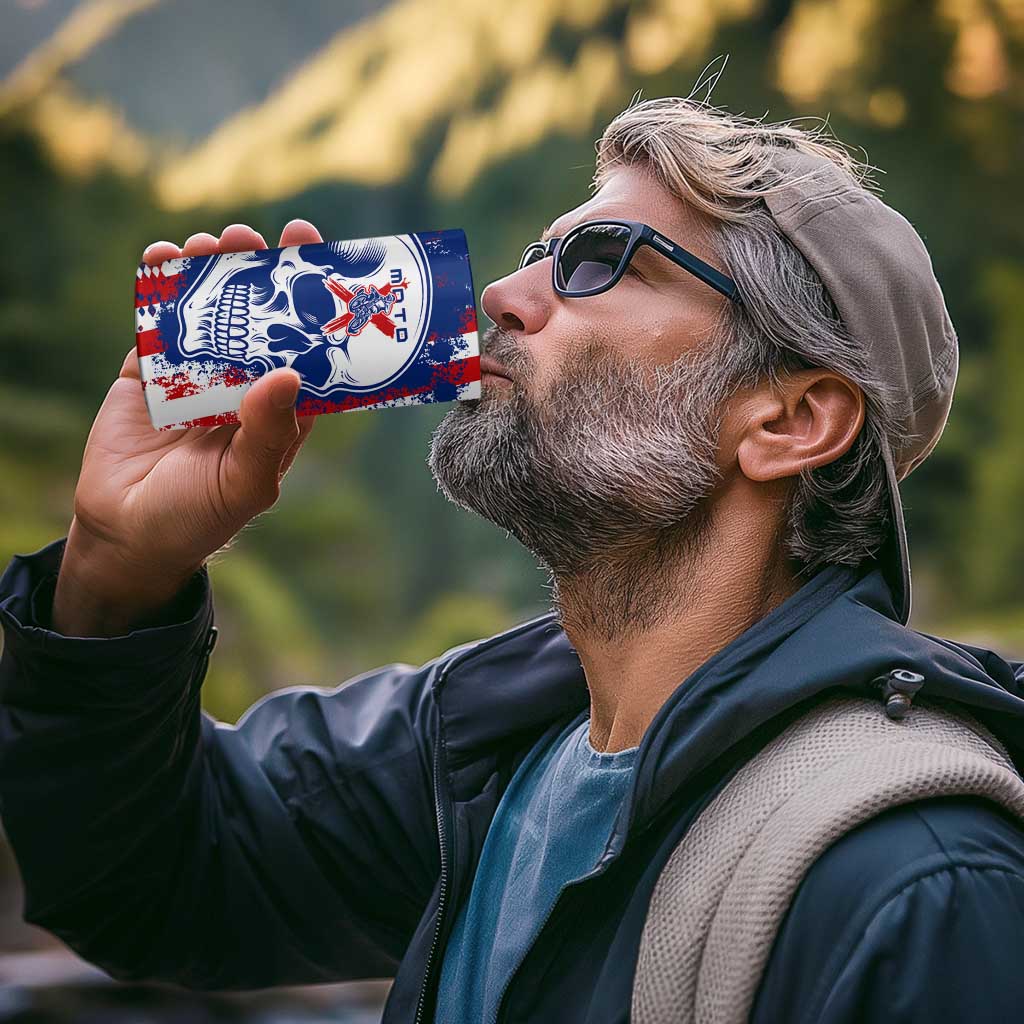 Moto X Skull Graphic 4 in 1 Can Cooler Tumbler with Red White Blue Splatter and Custom Number Design - Wonder Print Shop