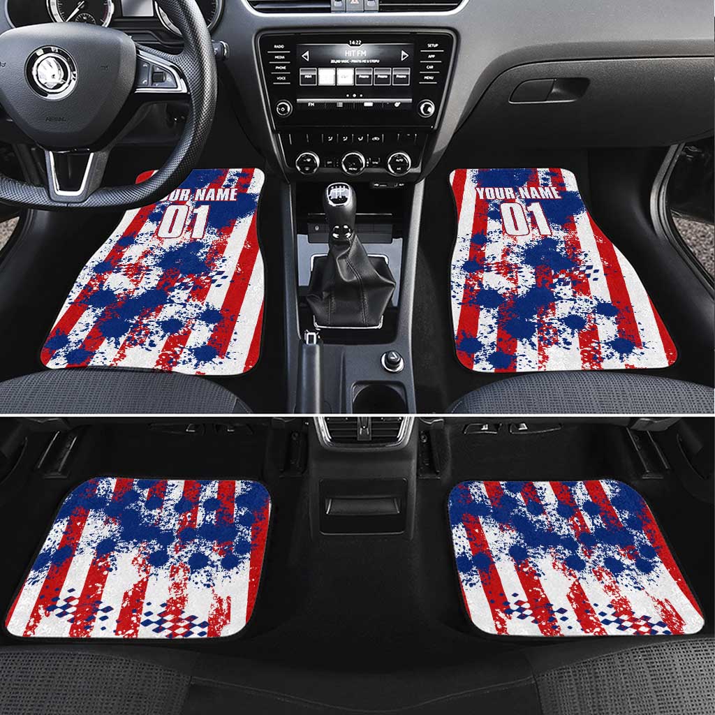 Moto X Skull Graphic Car Mats with Red White Blue Splatter and Custom Number Design - Wonder Print Shop