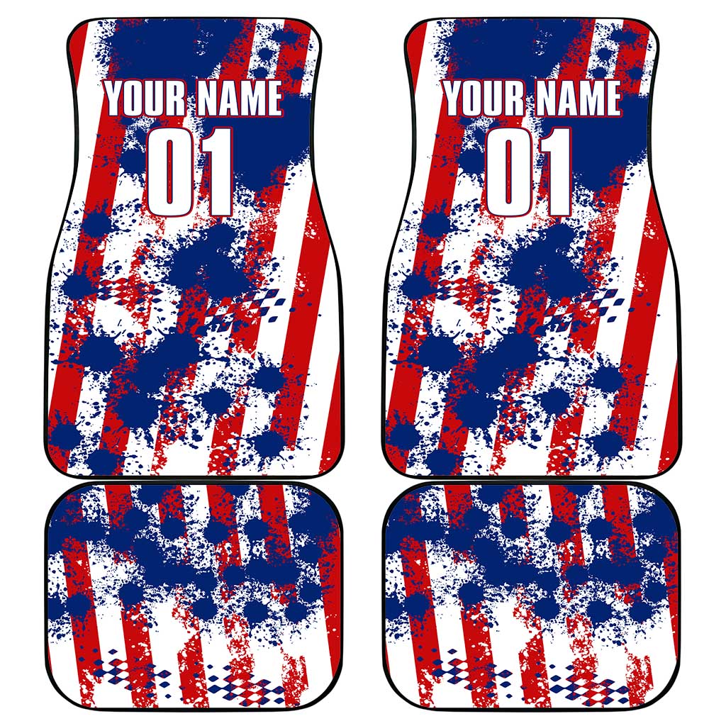Moto X Skull Graphic Car Mats with Red White Blue Splatter and Custom Number Design - Wonder Print Shop