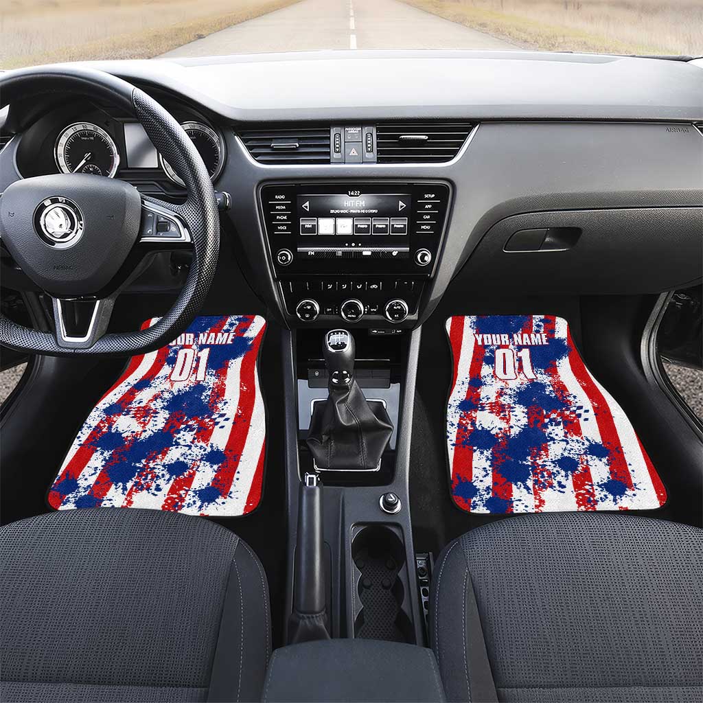 Moto X Skull Graphic Car Mats with Red White Blue Splatter and Custom Number Design - Wonder Print Shop