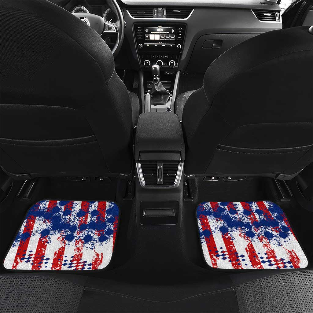 Moto X Skull Graphic Car Mats with Red White Blue Splatter and Custom Number Design - Wonder Print Shop