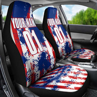 Moto X Skull Graphic Car Seat Cover with Red White Blue Splatter and Custom Number Design - Wonder Print Shop
