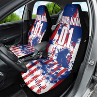 Moto X Skull Graphic Car Seat Cover with Red White Blue Splatter and Custom Number Design - Wonder Print Shop