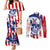 Moto X Skull Graphic Couples Matching Mermaid Dress and Long Sleeve Button Shirt with Red White Blue Splatter and Custom Number Design - Wonder Print Shop