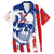 Moto X Skull Graphic Family Matching Long Sleeve Bodycon Dress and Hawaiian Shirt with Red White Blue Splatter and Custom Number Design - Wonder Print Shop