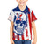 Moto X Skull Graphic Family Matching Long Sleeve Bodycon Dress and Hawaiian Shirt with Red White Blue Splatter and Custom Number Design - Wonder Print Shop