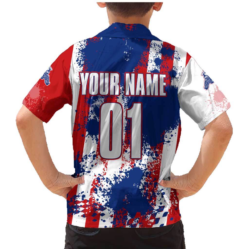 Moto X Skull Graphic Family Matching Mermaid Dress and Hawaiian Shirt with Red White Blue Splatter and Custom Number Design - Wonder Print Shop