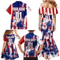 Moto X Skull Graphic Family Matching Mermaid Dress and Hawaiian Shirt with Red White Blue Splatter and Custom Number Design - Wonder Print Shop