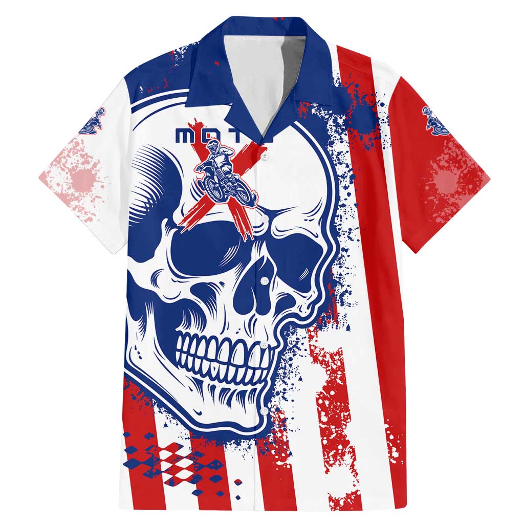 Moto X Skull Graphic Family Matching Mermaid Dress and Hawaiian Shirt with Red White Blue Splatter and Custom Number Design - Wonder Print Shop