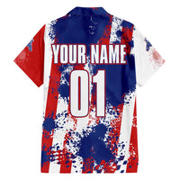 Moto X Skull Graphic Family Matching Off Shoulder Short Dress and Hawaiian Shirt with Red White Blue Splatter and Custom Number Design - Wonder Print Shop