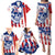 Moto X Skull Graphic Family Matching Puletasi and Hawaiian Shirt with Red White Blue Splatter and Custom Number Design - Wonder Print Shop