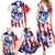 Moto X Skull Graphic Family Matching Summer Maxi Dress and Hawaiian Shirt with Red White Blue Splatter and Custom Number Design - Wonder Print Shop